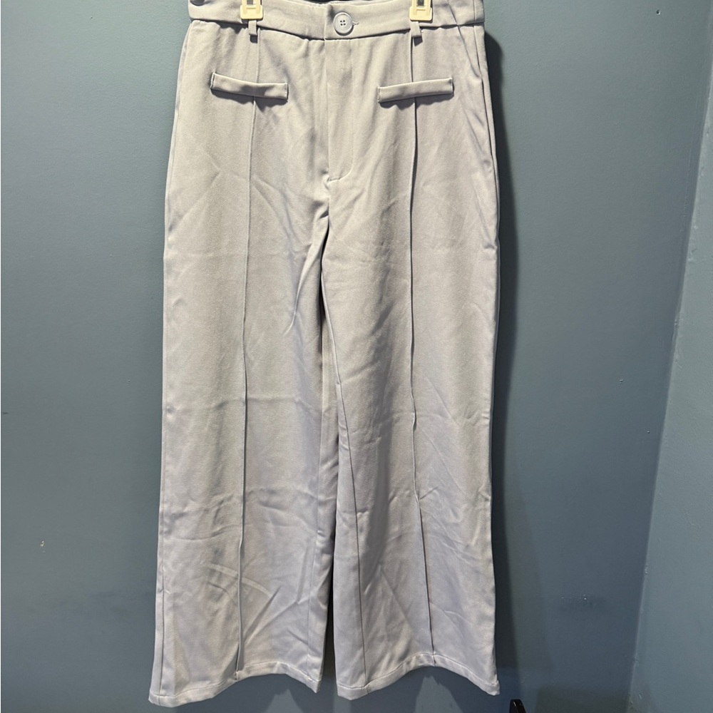 Light Gray Wide-Leg Trousers